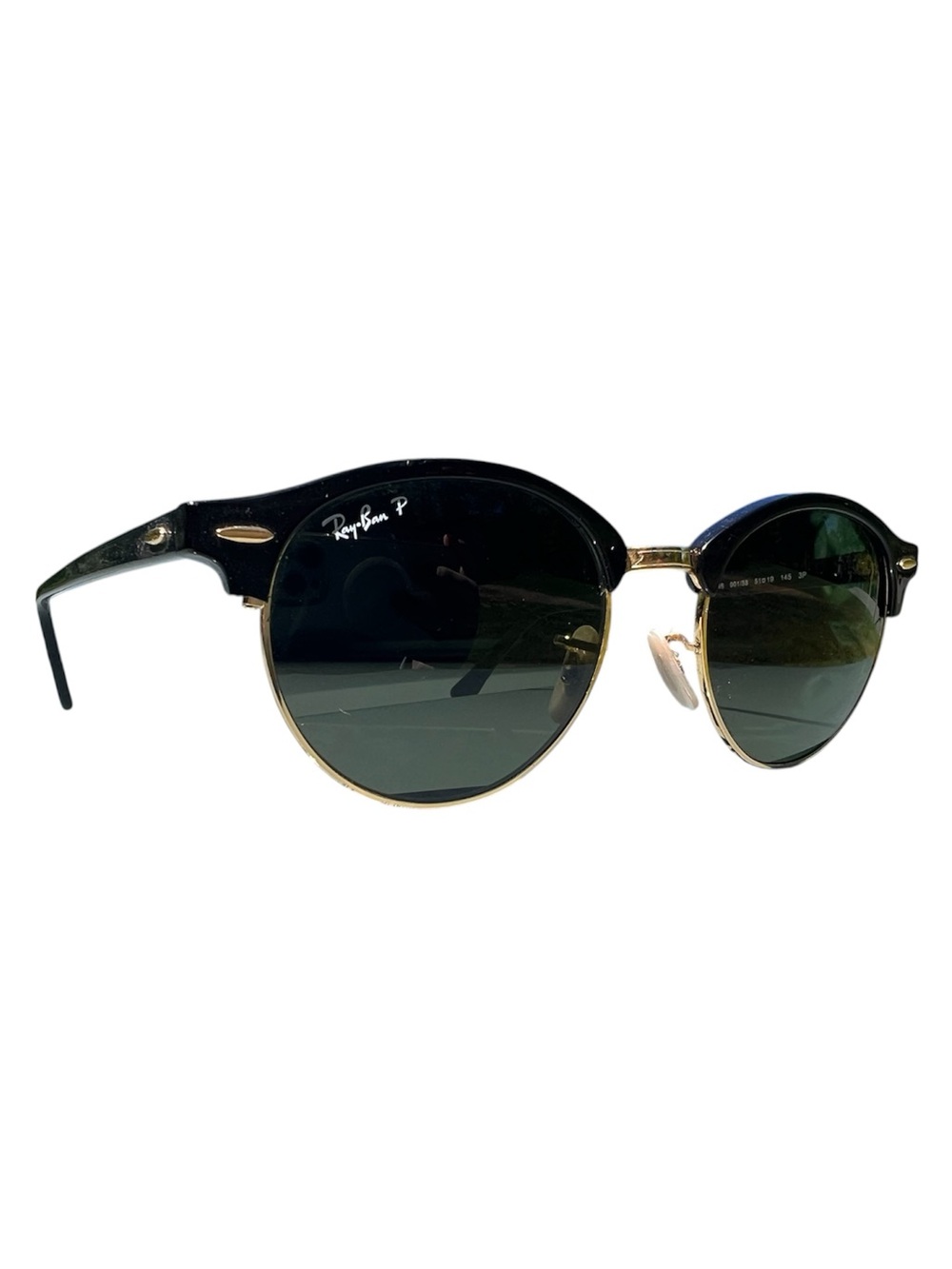 Ray-Ban Polarized Club Round RB4246 - Black Frames, Gold Accents, Green Lenses - Picture 2 of 8